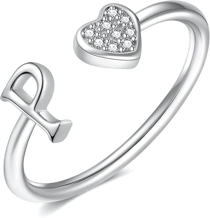 Valentines Day Gift Initial Rings for Teen Girls - S925 Heart Sterling Silver Rings for Teen Girls | 14K Gold/Rose Gold/Sterling Silver Plated Ring for Girls Kids Women Ring for Teenager Girls Gifts Adjustable, No Tarnish, Hypoallergenic