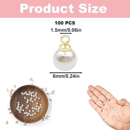 100PCS Faux Pearl Alloy Pendants, Round Pearl Golden Alloy Pendant with Loop, Elegant Pendants Charms for Jewelry Making Bracelets Necklaces Earring Keychain DIY Craft Findings