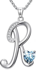 Valentines Day Gifts for Women Alphabet A to Z Initial Birthstone Pendant Necklaces for Women - 18k White Gold Plated Personalized Name Jewelry Valentine Mothers Day Birthday Gifts for Women Her Girlfriend