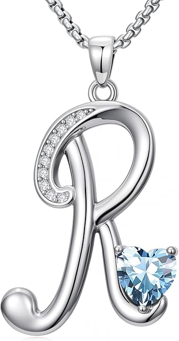 Valentines Day Gifts for Women Alphabet A to Z Initial Birthstone Pendant Necklaces for Women - 18k White Gold Plated Personalized Name Jewelry Valentine Mothers Day Birthday Gifts for Women Her Girlfriend