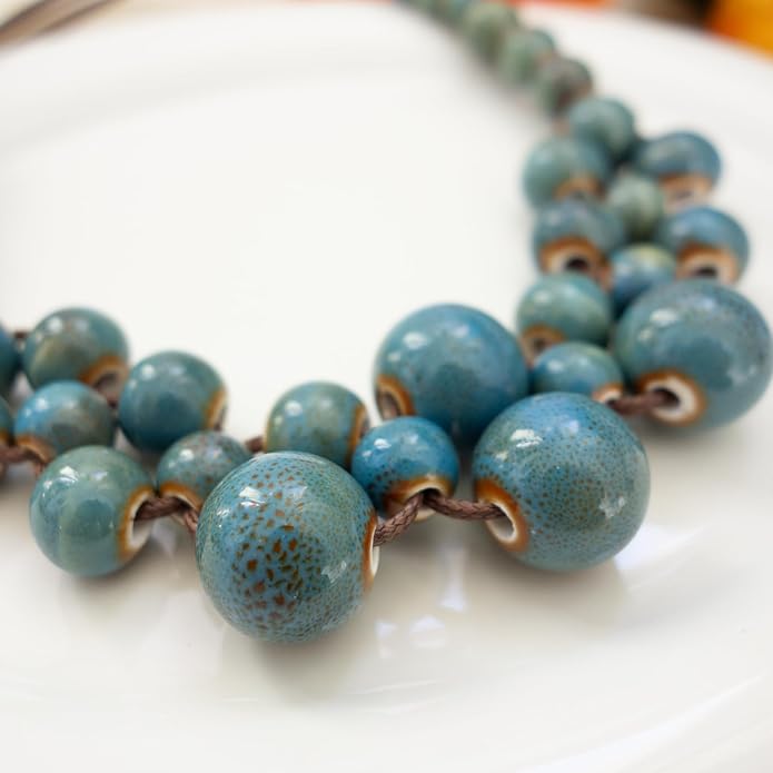 Boho Round Colorful Ceramic Beaded Necklace, Adjustable Hippie Statement Necklace, Handmade Ethnic Jewelry Gift for Women