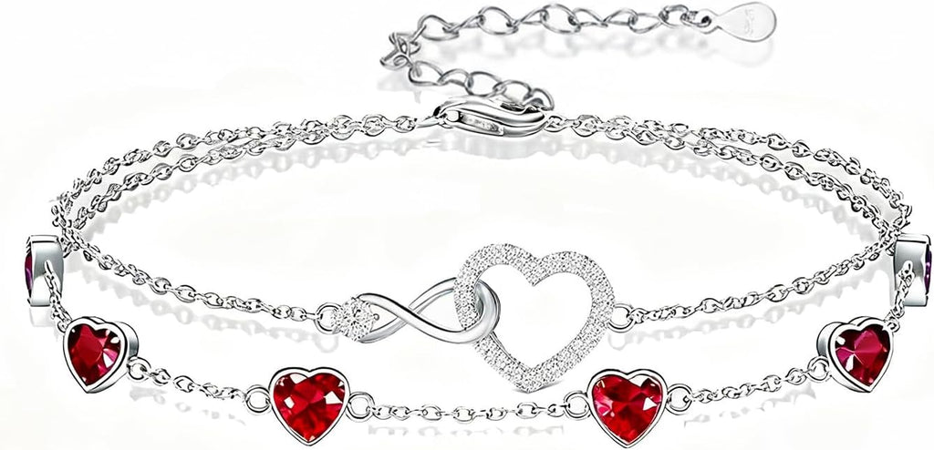 Prismata Infinity Birthstone Charm Link Bracelet 925 Sterling Silver Adjustable 12 Months Birthstone Infinity Bracelet Birthday Jewelry Gifts for Women Mom Her,with 7"+2" chain