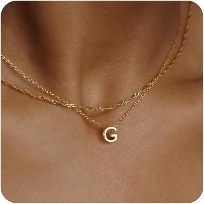 Initial Necklaces for Women, Trendy 14K Gold Plated Layered Necklace Dainty A-Z Letter Custom Name Personalized Choker Necklaces Non Tarnish Fashion Accessories Gold Jewelry Birthday Gifts for Her