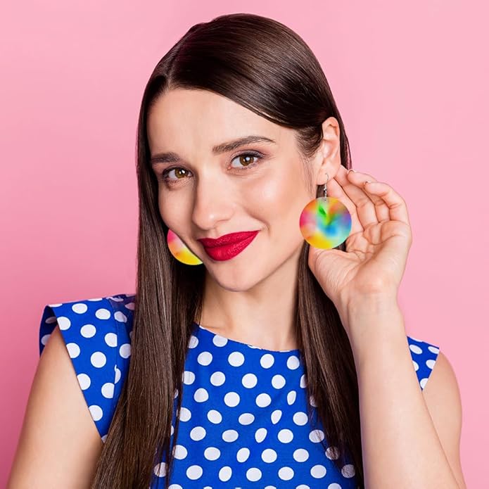 Swono Dinosaurs Round Faux Leather Earrings for Women Adorable Funny Cartoon Dragon Animal Tree Funny Lightweight Double-Side Printed Drop Dangle Earring for Birthday Party Gift