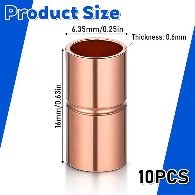 10 Pcs Straight Copper Fittings 1/4 Inch Copper Pipe Welding Joint Pipe - Image 2