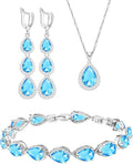 LMXXVJ Necklace Long Earrings Bracelet Set, White Gold Plated Created Blue Sapphire Jewelry Set Wedding Party Gift Jewelry for Women Bridal Bridesmaid