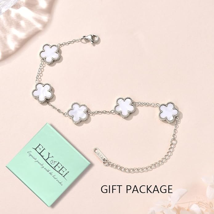 18K Gold-Plated Four Leaf Clover Bracelet for Women,Adjustable lucky Bracelet Set Jewelry Gift-Hypoallergenic Charm for Birthdays, Wellness & Daily Wear