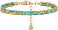 MYEARS Women Beaded Bracelet Gold Double Layer Gemstone 14K Simple Dainty Handmade Chain Everyday Boho Beach Jewelry