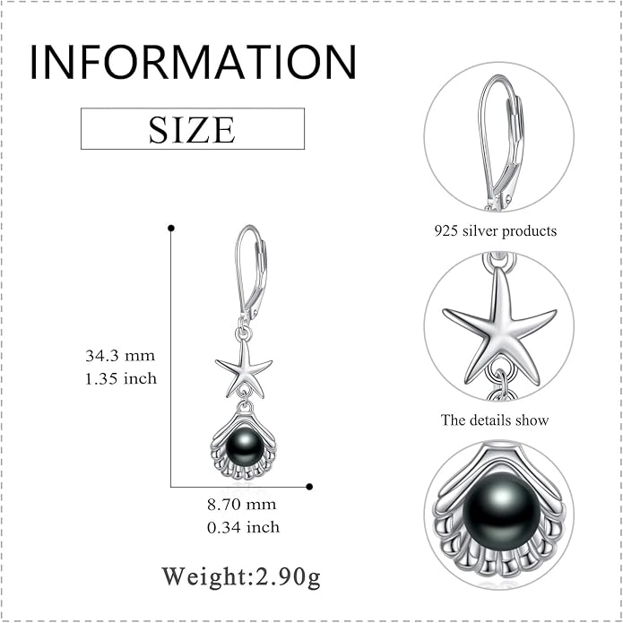 VONALA Silver/Gold Seashell Pearl Dangle Earrings 925 Sterling Silver Beach Drop Dangle Earrings Starfish Leverback Earrings Ocean Jewelry Gifts for Women