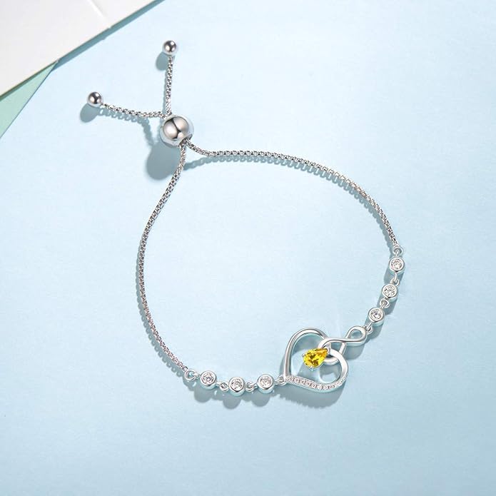 AGVANA Valentines Day Gifts Heart Birthstone Bracelets for Women Sterling Silver Genuine or Created Gemstone Tennis Bracelet Infinity Love Jewelry Anniversary Birthday Gifts for Wife Mom Women