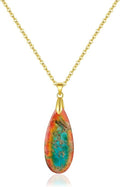 Natural Healing Stone Chain Necklaces for Women Teardrop Gemstone Pendant Statement Gold Necklace