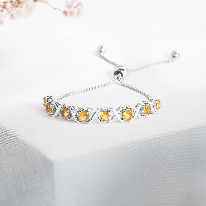 Birthstone Bangle Bracelet for Women Classic Beautiful 925 Sterling Silver Sparkling Gemstone XO Bolo Tennis Bracelet Fine Wrist Jewelry 4.2 Ct, 11"
