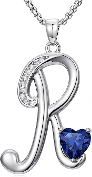 Valentines Day Gifts for Women Alphabet A to Z Initial Birthstone Pendant Necklaces for Women - 18k White Gold Plated Personalized Name Jewelry Valentine Mothers Day Birthday Gifts for Women Her Girlfriend