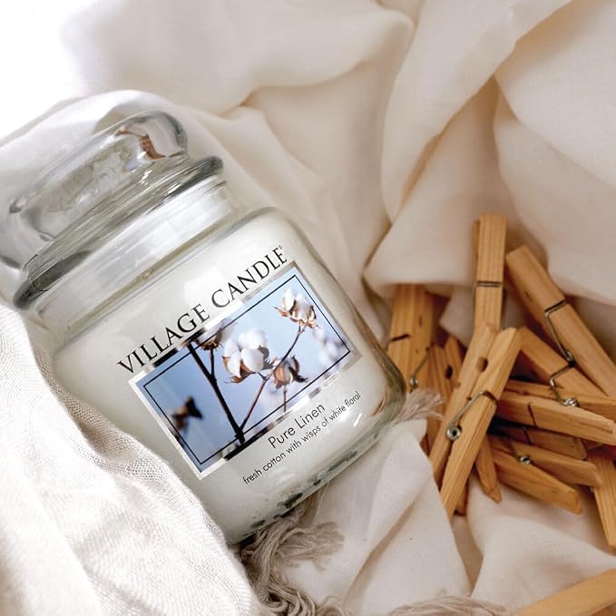 Village Candle Pure Linen Large Glass Apothecary Jar Scented Candle, 21.25 oz - Image 2