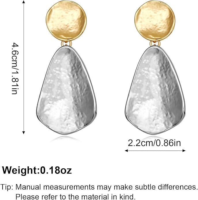YUJIE Gold Plated Earrings for Women Geometric Chunky Dangle Earring Trendy Silvery Two-Tone Statement Jewelry