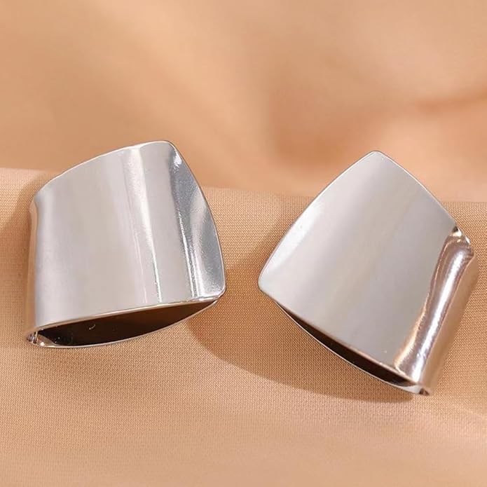 Gold Abstract Statement Earrings for Women Chunky Square High Polished Geometric Dangle Earring Trendy Large Costume Outfit Jewelry Exaggerated Accessories