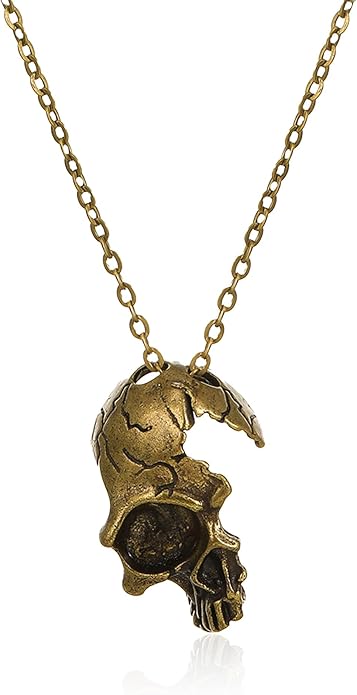 Retro Alloy Gothic Half-Face Skull Necklace Punk Rock Steampunk Skeleton Pendant Chain Vintage Gothic Jewelry for Men Women