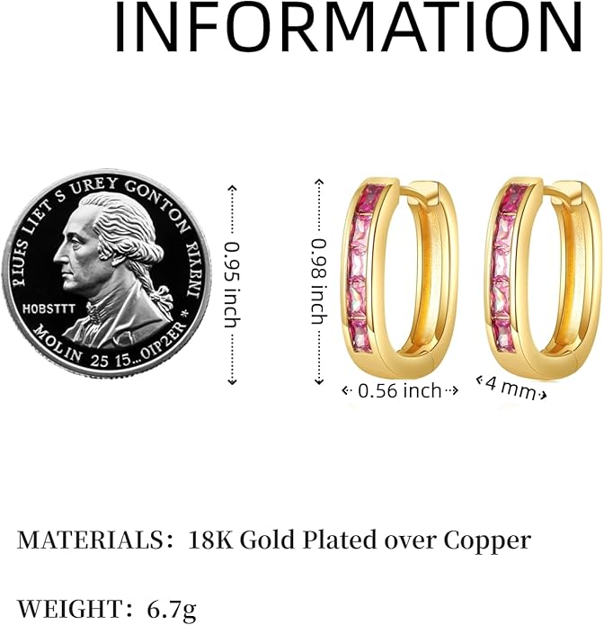 Trendy CZ Gold/Silver Hoop Earrings for Women Square Hypoallergenic chunky gold Hoop Earrings Geometric Minimalist Rectangle Hoops
