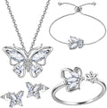 925 Sterling Silver Birthstone Butterfly Jewelry Women Crystal Animal Cute Butterflies Birthday Necklace/Earring/Ring/Bracelet Sets Birth Stone Statement Anniversary Jewellery