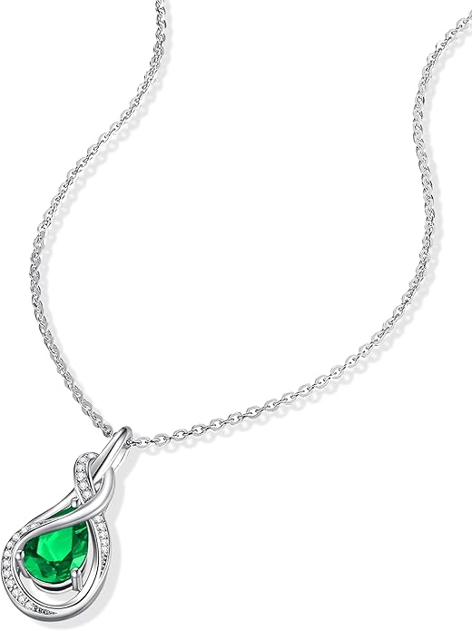 FANCIME TimelessTie Birthstone Necklace for Women White Gold Plated Sterling Silver Ribbon Design Jewelry Knot Pendant Fine Jewelry Gemstone Birthday Graduation Anniversary Valentines Day Gifts for Women Wife Mother Her