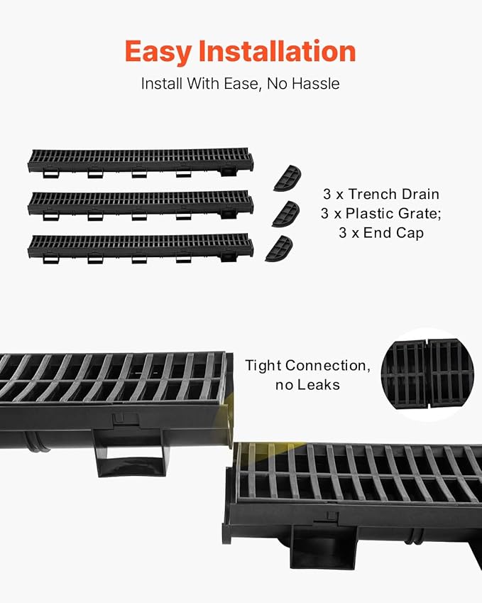VEVOR Trench Drain System 5 Pack, Channel Drain - Image 3