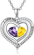 Valentine's Day Gifts for Wife 925 Sterling Silver Double Birthstone Pendant Necklaces I Love You for Always and Forever Necklace Anniversary Birthday Gifts for Wife Girlfriend Mom Her