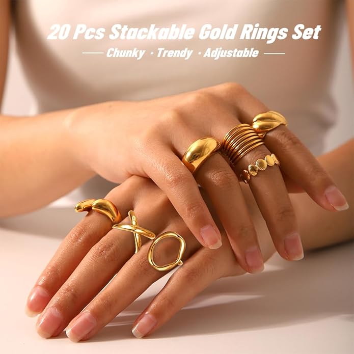 KISS WIFE Goldenen Silvery Black Kunckle Rings Set for Women, Dainty Simple Trendy Cute Stackable Finger Rings Pack, Perfect for Stacking Layering on Thumb and Knuckle, Mixed Size, Jewelry Gift