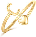 Initial Rings for Women Girls - Valentines Day Gifts for Her, Adjustable Rings for Women Non Tarnish Letter A-Z Dainty Heart Ring Teen Girls Gifts Trendy Stuff Personalized Jewelry Gift