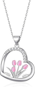 Flower Necklace Tulip/Sunflower/Daisy/Bee Pendant Necklaces Jewelry for Women Mom Gifts