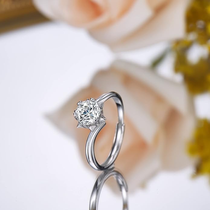 Atylyk Moissanite Engagement Ring Solitaire Sterling Silver Promise Rings for Women Lady