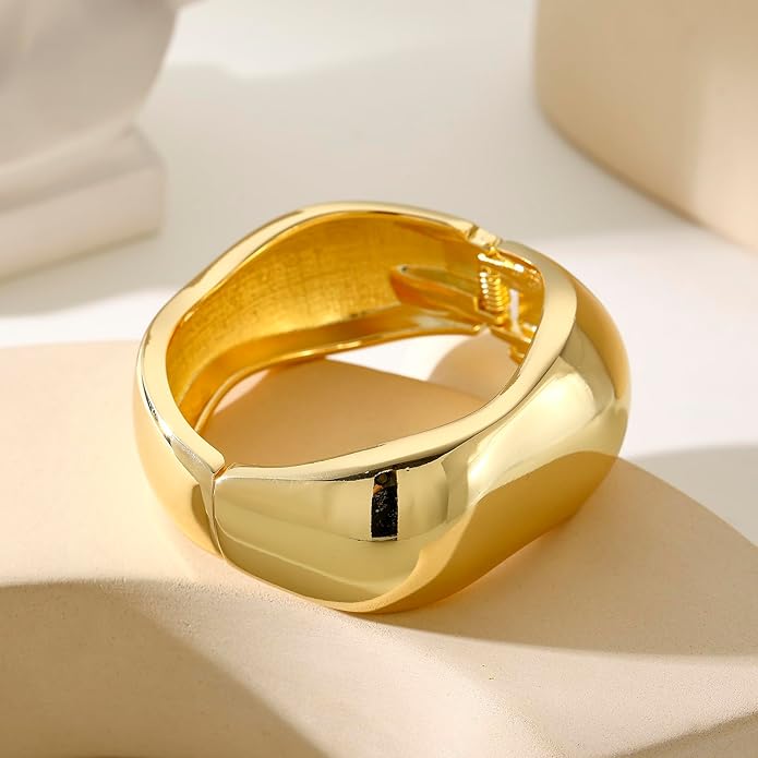 Bangle Bracelets for Women | 14K Gold Plated Trendy Wide Bracelets | Hinged Arm Cuff Bangles Chunky Bracelet for Women