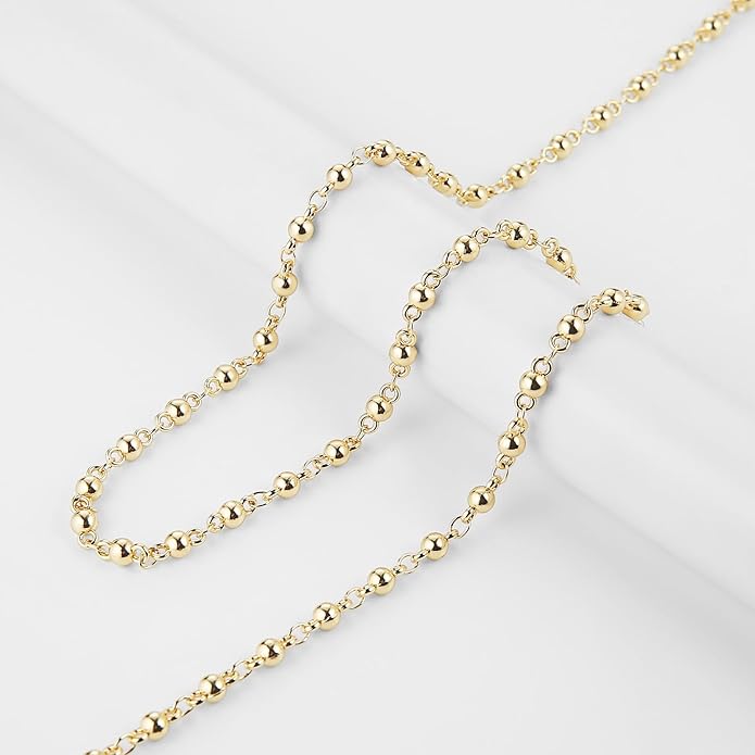 HZMAN 18K Gold Plated Brass Metal Bead Necklace - 60cm Hypoallergenic Lightweight Charming Jewelry Gift for Women