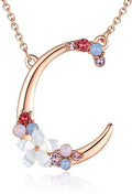 Flower Initial Letter Necklace Pink Red Blue Simulated Pearl Pendant Name Jewelry Made with Austrian Crystals Rose Gold Plated Anniversary Birthday Gifts for Women,18"+2"