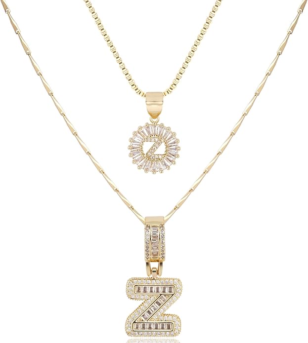 14K Gold Plated Alphabet Necklace Cubic Zirconia Letter Pendant, Personalized Name Jewelry Gift for Women, Customizable A-Z, Birthday/Mothers Day Gifts for Womens