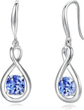 FANCIME Valentines Day Gift Dangle Drop Earrings 925 Sterling Silver Dainty Infinity Round Gemstone Birthstone Jewelry Birthday Gifts for Her Women