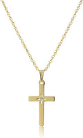Amazon Essentials Women's 14k Yellow Gold Solid 0.02 cttw Diamond-Accented Cross 18" Pendant Necklace