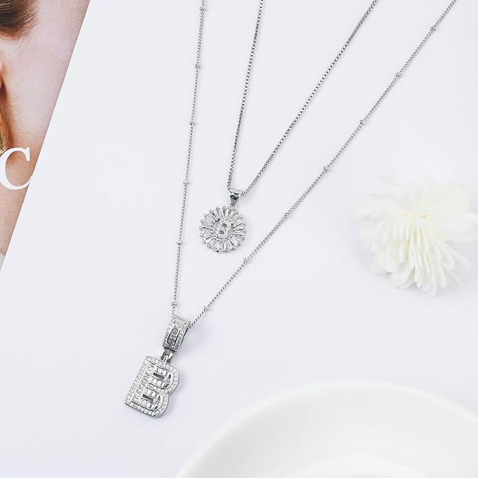 14K Gold Plated Alphabet Necklace Cubic Zirconia Letter Pendant, Personalized Name Jewelry Gift for Women, Customizable A-Z, Birthday/Mothers Day Gifts for Womens