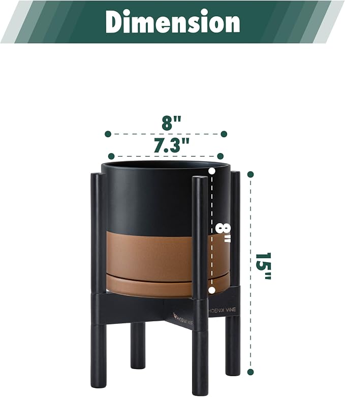 D'vine Dev Ceramic Pot with Ebony Wood Stand, 8 in, 55-B-M-7 | Mid-Century - Image 3