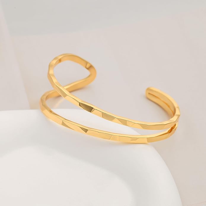 POTESSA 18K Gold Plated Cuff Bracelets Adjustable Dainty Bangle Handemade Jewelry for Women