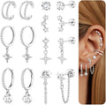 Dochais Flat Back Cartilage Earrings for Women Trendy Dainty CZ Flatback Studs Earing Sets 14k Gold Plated Hypoallergenic Huggie Hoops Earring Stacks for Multiple Piercing