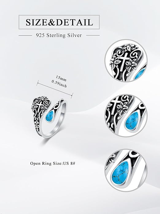 Dorunmo Spoon Ring 925 Sterling Silver Vintage Antique Spoon Rings Adjustable Size 8 Thumb Rings Western Jewelry Gifts for Women