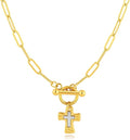 MQV Chunky Statement Gold Hammered Bold Cross Necklace Thick Chain Vintage Chain Pendant Jewelry