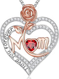 Rose Birthstone Gifts for Mom, S925 Sterling Silver Rose Heart Pendant Birthstone Necklace Mothers Day Valentines Day Christmas Birthday Jewelry Gifts for Mom