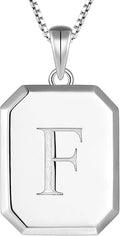 YL Initial Necklace 925 Sterling Silver Square/Round/Heart Letter Pendant A-Z Alphabet Polished Jewelry for Women