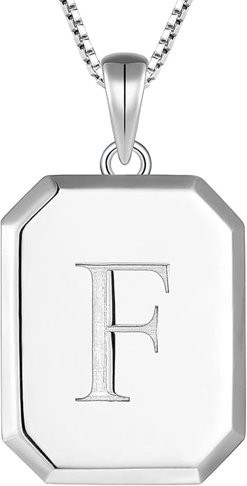 YL Initial Necklace 925 Sterling Silver Square/Round/Heart Letter Pendant A-Z Alphabet Polished Jewelry for Women