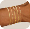 adoyi Valentines Day Gifts for Her Gold Bracelets for Women, 14K Gold Plated Stackable Bracelet Stack Set Adjustable Charm Paperclip Chain Cuban Link Layered Waterproof Jewelry Sets Gifts for Womens