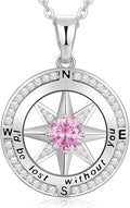 Peeshow Gifts for Women Wife-Compass Birthstone Necklace Gift for Wife Birthday Wedding Anniversary Women Jewelry for Her Girlfriend S925 Sterling Silver