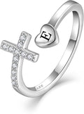 STARCHENIE Cross Initial Ring for Women 925 Sterling Silver Letters A-Z 26 Alphabet Adjustable Ring Size 7