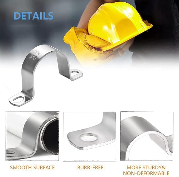 10 PCS 10mm Heavy Duty 2 Hole U-Tube Strap Clamp, Stainless Steel-304 Rigid - Image 4