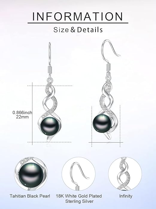 Tahitian Black Pearl Earrings Gifts for Women Wife Celtic Dangle Drop Earrings Wedding Birthday Anniversary Jewelry Valentines Christmas Day Gifts 925 Sterling Silver